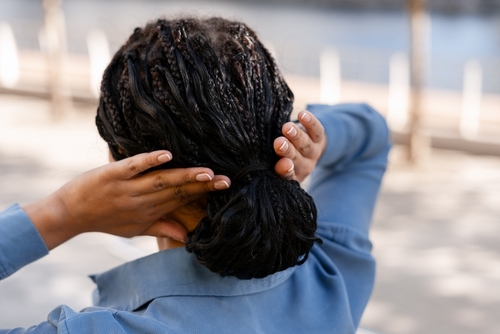 Braided protective updo viewed from the back